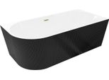 Mexen Silo Vasca Da Bagno Freestanding Angolare Destra Rigata 150 X 75 Cm, Bianca/Nera, Troppopieno Oro Spazzolato