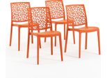 Set Di 4 Sedie Impilabili In Polipropilene Con Fibre Di Vetro Per Uso Esterno E Giardino, Bar E Ristorante, Cucina Design Moderno - Anna - Papaya