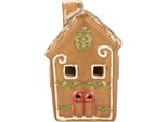 Casetta Di Pan Di Zenzero Clayre & Eef Con Led 8X8X12 Cm In Ceramica Marrone