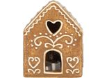 Clayre & Eef Casetta Di Pan Di Zenzero Con Led 8X6X10 Cm In Ceramica Marrone