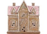 Clayre & Eef Casa Di Pan Di Zenzero Con Led 21X8X20 Cm Plastica Marrone