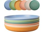 Set Di Piatti Infrangibili In Plastica Da Campeggio - 6 Pezzi - 22 Cm - Pasta Per Insalata - Lavabili In Microonde E In Lavastoviglie