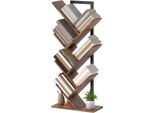 Fortuna Lai Libreria A Colonna Con 7 Ripiani Scaffale Stretto A Forma Di Albero Per Ufficio, Marrone Rustico