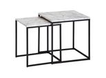 FineBuy Beistelltisch 2Er Couchtisch Set Marmor Optik Weiß Wohnzimmertisch