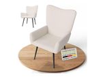 Juskys Ohrensessel Odense Ohne Hocker, Relaxsessel Mit Boucle & Stahlgestell – Beige
