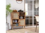 Credenza In Legno, Cassettiera Con 4 Scomparti E 2 Ante, Credenza In Rattan