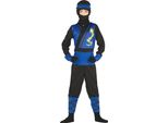 Costume Da Combattente Ninja Blu Nero Carnevale Maschera Triangoli Drago, Taglia: 110/116 Colore: Blu