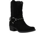 Van Hill Donna Stivali Da Cowboy Leggermente Foderati Stivali Con Fibbie Scarpe 841326, Colore: Nero Velours, Taglia: 37