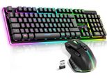 Tastiera Da Gioco Set Di Mouse Senza Fili Nero Ricaricabile Rgb | Layout Qwertz Tedesco | Tastiera Semi Meccanica | 4800 Dpi Mouse Senza Fili | Per PS5