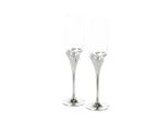 Gilde 2Tlg. Set, Champagnerglas, Sektglas, "Hearts"", Herzmotiv, Glas, Metall, Klar, Silberfarben, , H. 25,5 Cm, D. 7 Cm 50074"
