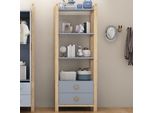 Flieks Scaffale In Piedi Libreria Angolare Con 2 Cassetti, Scaffale Da Bagno Scaffale Di Stoccaggio 4 Livelli, Scaffale Stretto In Legno, 70X44X180,5 Cm, Finitura Blu Naturale