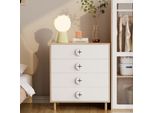 Cassettiera Merax Per Camera E Cameretta Dei Bambini, 4 Cassetti, Mobile Contenitore, Piano Laccato, Credenza, 80×54×90 Cm, Bianco + Natura
