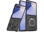 Custodia A Doppio Strato Per Samsung Galaxy Z Flip7, Con Copertura Scorrevole Della Fotocamera E Supporto Ad Anello Magnetico Nero