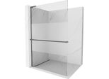 Mexen Kioto+ L Parete Doccia Con Mensola Walk-In 110 X 200 Cm, Trasparente/Satinato, Gun Metal - 800-110-123-95-35