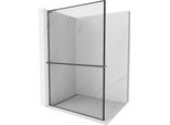 Mexen Kioto+ L Parete Doccia Con Mensola Walk-In 80 X 200 Cm, Cornice Nera, Gun Gray Spazzolato - 800-080-123-66-70