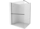 Mexen Kioto+ Parete Doccia Con Mensola Walk-In 100 X 200 Cm, Righe, Grigio Canna Di Fucile Spazzolato - 800-100-121-66-09