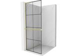 Mexen Kioto+ L Parete Doccia Con Ripiano Walk-In 80 X 200 Cm, Griglia Nera, Oro Spazzolato - 800-080-123-55-77