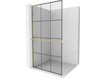 Mexen Kioto+ L Parete Doccia Con Mensola Walk-In 110 X 200 Cm, Griglia Nera, Oro Spazzolato - 800-110-123-55-77