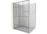 Mexen Kioto+ L Pannello Doccia Con Mensola Walk-In 110 X 200 Cm, Motivo Nero, Oro Spazzolato - 800-110-123-55-78