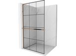 Mexen Kioto+ L Parete Doccia Con Mensola Walk-In 120 X 200 Cm, Griglia Nera, Oro Rosa - 800-120-123-60-77