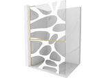Mexen Kioto+ L Pannello Doccia Con Mensola Walk-In 110 X 200 Cm, Onda Bianca, Oro Spazzolato - 800-110-123-55-97