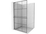 Mexen Kioto+ L Parete Doccia Con Mensola Walk-In 120 X 200 Cm, Griglia Nera, Gun Metal - 800-120-123-95-77