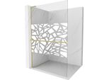 Mexen Kioto+ L Parete Doccia Con Mensola Walk-In 120 X 200 Cm, Motivo Bianco, Oro Spazzolato - 800-120-123-55-85