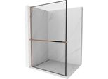Mexen Kioto+ L Parete Doccia Con Mensola Walk-In 120 X 200 Cm, Cornice Nera, Oro Rosa - 800-120-123-60-70