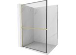 Mexen Kioto+ L Pannello Doccia Con Mensola Walk-In 120 X 200 Cm, Cornice Nera, Oro Spazzolato - 800-120-123-55-70