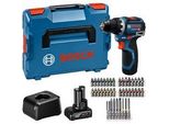 Akku-Bohrschrauber Gsr 12V-32 Professional, 12Volt Blau/Schwarz, Li-Ionen Akku 2,0Ah + 4,0Ah, 40-Teiliges ZubehöR-Set, L-BOXX