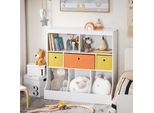 Sobuy KMB26-W Scaffale Per Bambini Scaffale Per Bambini Con 5 Scomparti E 3 Scatole In Tessuto Scaffale Per Giocattoli Scaffale Per Bambini Organizzatore Di Giocattoli Bianco