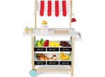 Negozio Di Alimentari Per Bambini Costway, Negozio Giocattolo A 3 Livelli Con 6 Giocattoli Gelato E Bilancia, Campana E Lavagna, Negozio Di Alimentari In Legno Di Pino Con 2 Ruote Antiscivolo Per Bambini Dai 3 Anni In Su