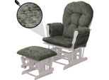 Poltrona Relax HWC-C76, Sedia A Dondolo Con Sgabello Tessuto Ciniglia (465G/M²) Oeko-Tex ~ Verde, Struttura Bianca