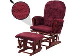 Poltrona Relax HWC-C76, Poltrona A Dondolo Con Sgabello Tessuto Ciniglia (465G/M²) Oeko-Tex ~ Bordeaux, Struttura Scura