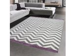 Tappeto Soggiorno Moderno Design Scandinavo In Grigio Crema Viola Dimensioni - 80X150 Cm