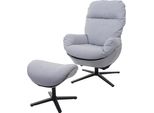 Poltrona + Sgabello HWC-L12, Poltrona Tv, Sedia A Dondolo, Funzione Girevole, Metallo Tessuto/Tessuto ~ Grigio Chiaro