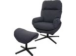 Recliner + Sgabello HWC-L12, Poltrona Tv Poltrona A Dondolo, Funzione Girevole, Metallo Tessuto/Tessuto ~ Grigio Scuro