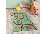 Tappeto Per Bambini Safari / Gioco Di Strada Verde Dimensioni - 80 X 150 Cm