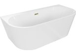 Mexen Oval+ Vasca Da Bagno Freestanding A Parete 170 X 80 Cm, Bianca, Troppopieno Dorato - 52681708000-50