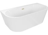 Mexen Oval+ Vasca Da Bagno Indipendente A Parete 170 X 80 Cm, Bianca, Troppopieno Oro Spazzolato - 52681708000-55