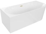 Mexen Mia Vasca Da Bagno Freestanding Angolare Sinistra 160 X 75 Cm, Bianca, Troppopieno Oro Spazzolato - 52691607500L-55