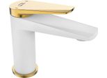 Miscelatore Per Lavabo Domodomo Bianco-Oro Miscelatore Monocomando Per Lavabo Con Click-Clack Rubio