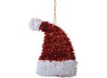 Targhetta Natalizia Clayre & Eef Cappello Di Natale 13 Cm In Plastica Rossa