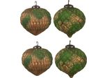 Clayre & Eef Set Di 4 Gingilli Natalizi Ø 13X13 Cm In Vetro Marrone Verde