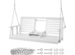 Succebuy Dondolo In Legno Per Veranda Da 5 Piedi, Robusta Panca Da Giardino, Portata 400 Kg, Dondolo Da Esterno Con Catene In Acciaio, Bianco