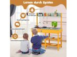 Cucina Di Fango Per Bambini, Cucina Per Bambini Da Esterno In Legno Con Funzione Acqua, Cucina Giocattolo Con Ganci E Ripiano Rimovibile, Arancione