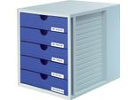 Han 1450-14 Cassettiera Systembox - A4/C4, 5 Cassetti Chiusi, Grigio Chiaro-Blu