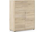 Dmora Credenza Agra 40X89X113H Cm Marrone Quercia, Apertura Battente E Scorrevole 2 Ante