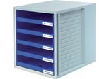 Han 1401-14 Cassettiera SCHRANK-SET - A4/C4, 5 Cassetti Aperti, Grigio Chiaro/Blu