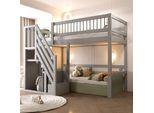 Letto A Castello Flieks 90X200Cm Con Protezione Anticaduta, Letto A Soppalco Con Scale Con Appendiabiti E Ripiani, Letto Per Bambini Singolo Con Rete A Doghe, Grigio